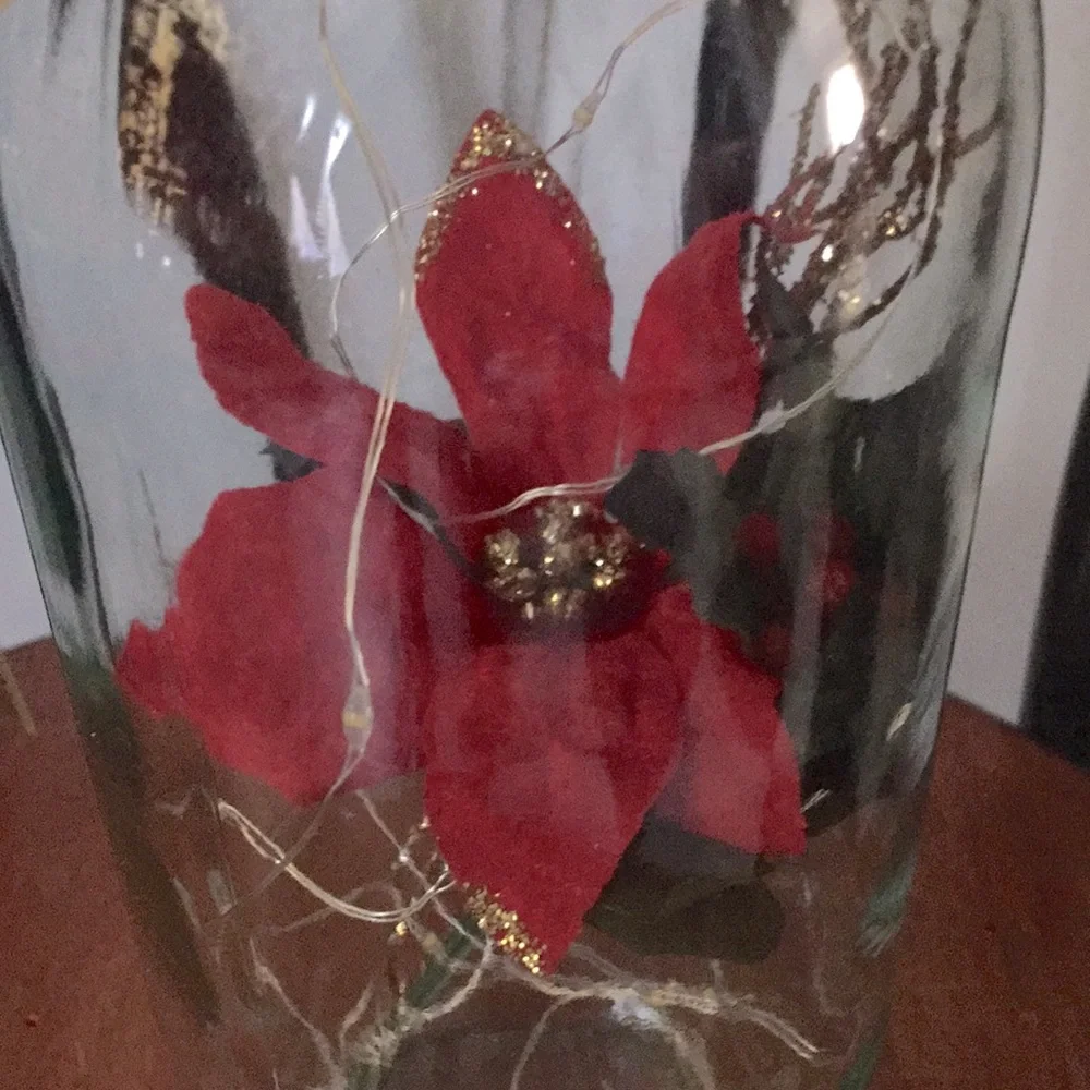 Red poinsettia wine bottle lantern